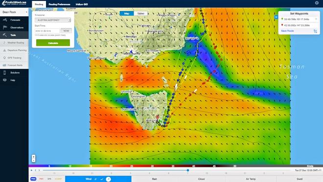 S2H Extreme route supermaxi position, windspeed and direction at Noon Dec 27, 2016, 23 hours after the race start. © PredictWind